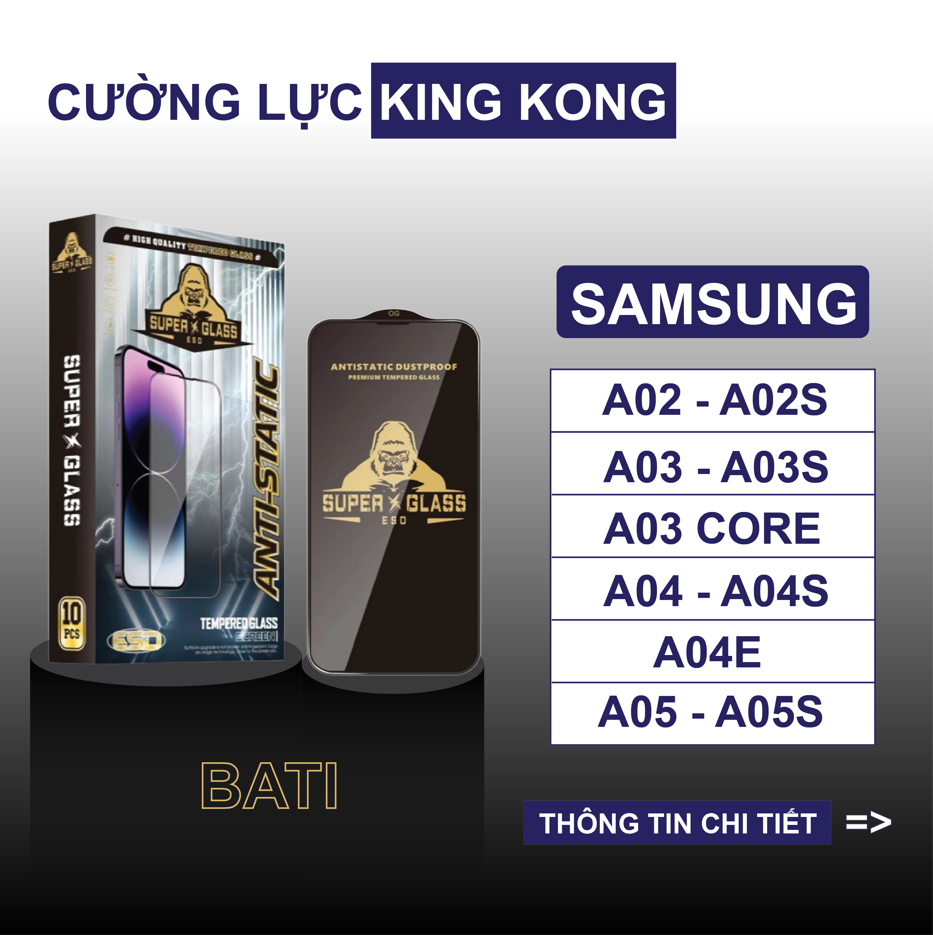 Kính cường lực KINGKONG full màn Samsung Galaxy A02/ A02S/ A03/ A03S/ A03 CORE/ A04/ A04S/ A04E/ A05/ A05S, miếng dán bảo vệ màn hình cho Samsung