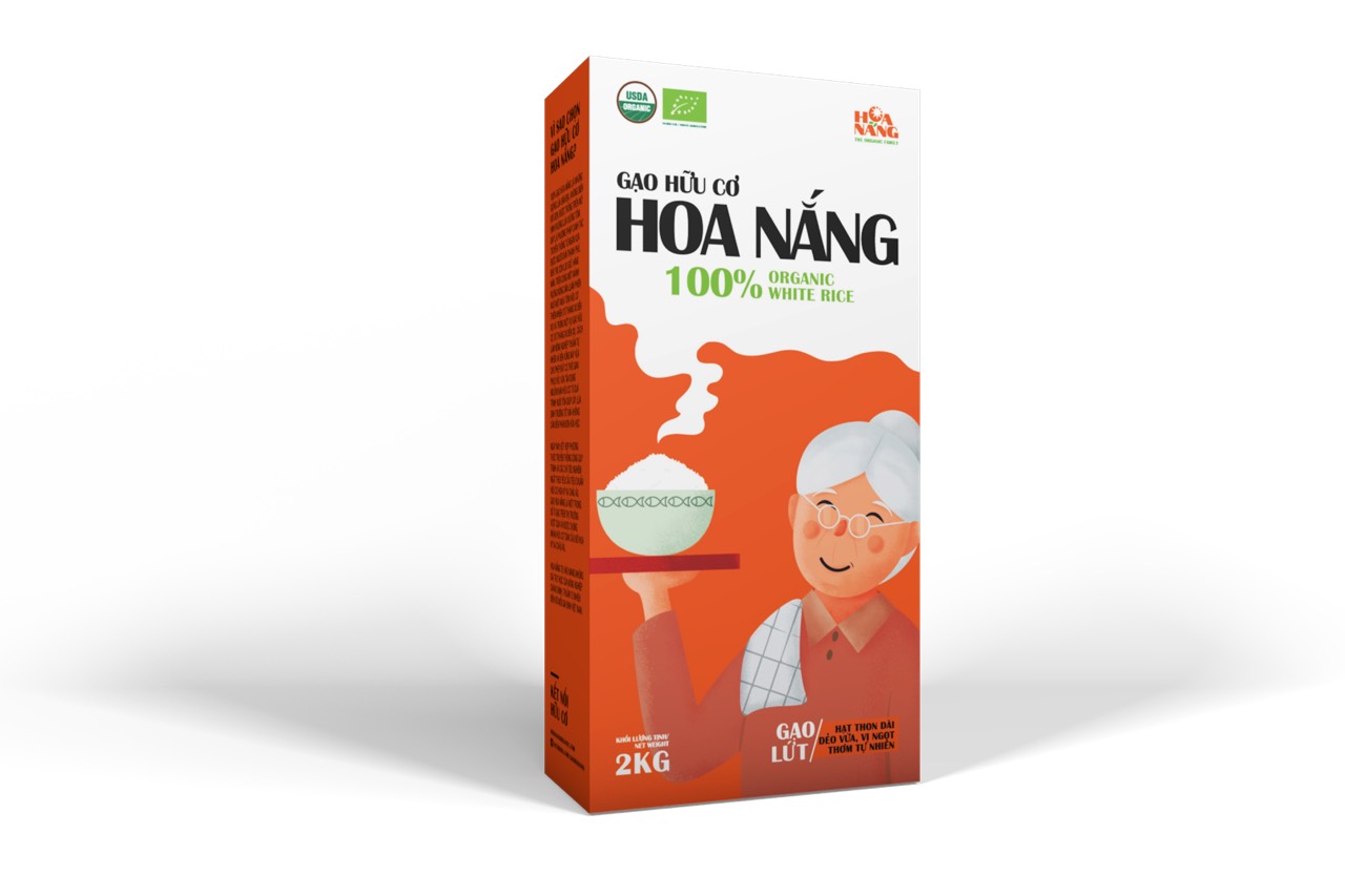 Gạo lứt hữu cơ hoa nắng hộp 2kg - hạt thon dài, màu nâu, dẻo bùi, vị ngọt tự nhiên