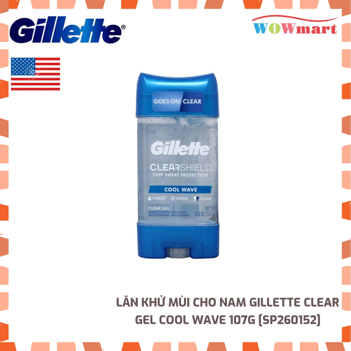 Lăn khử mùi cho nam Gillette Clear Gel Cool Wave 107g -