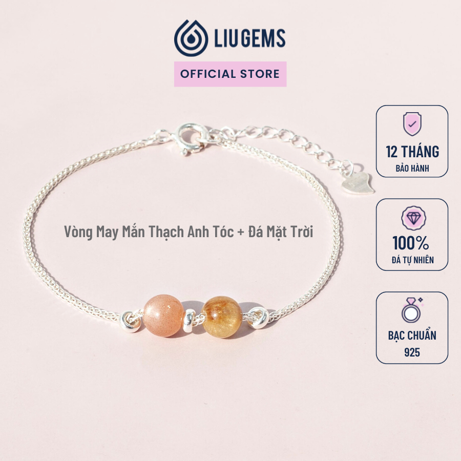 Vòng Tay Bạc Nữ Đính 2 Viên Đá Liugems Phong Thuỷ Handmade Mix Charm Bi Mini Size Nhỏ Tinh Tế VB02