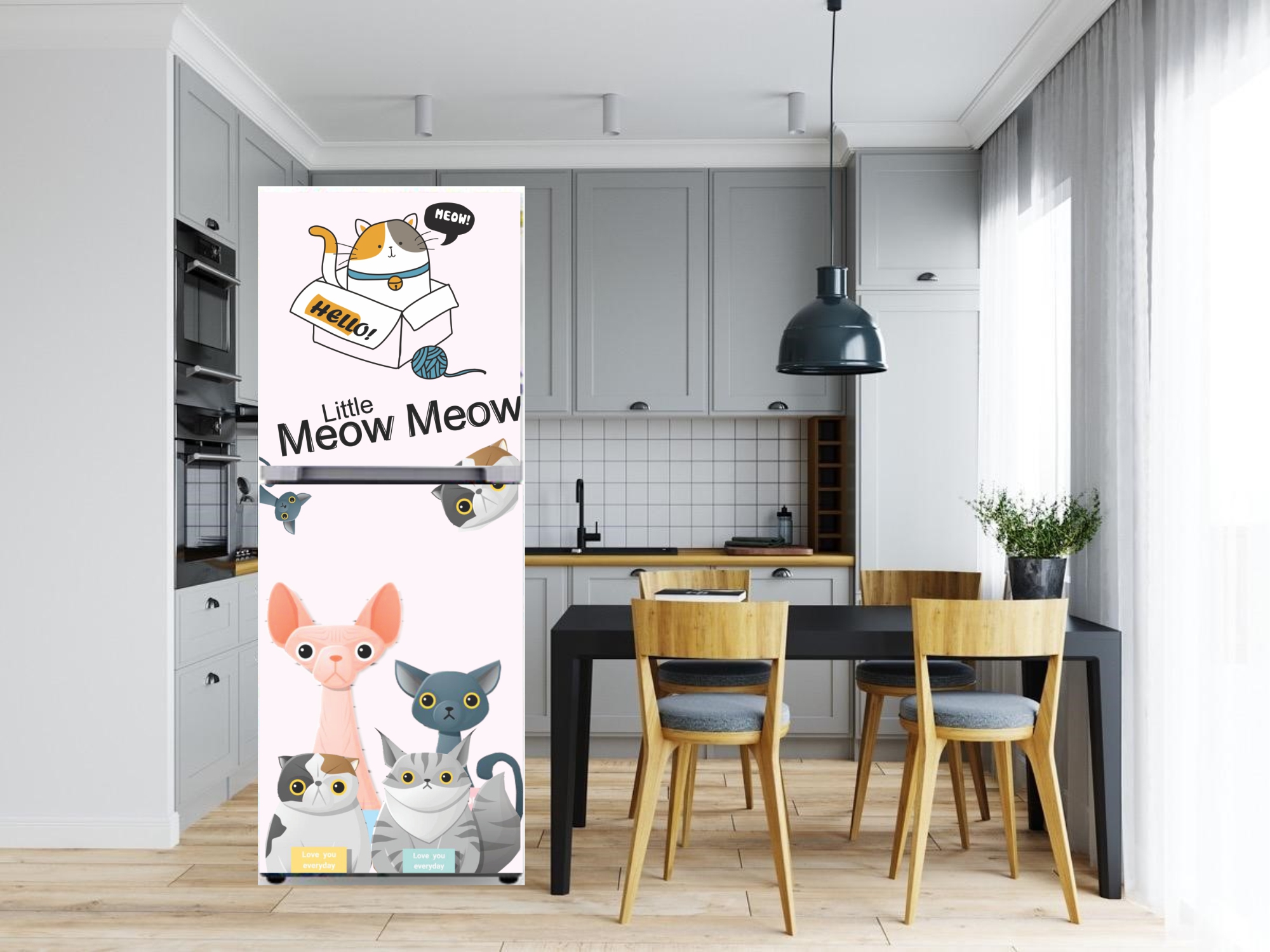 Decal dán tủ lạnh mẫu hoạt hình siêu dễ thương FAMILY CAT