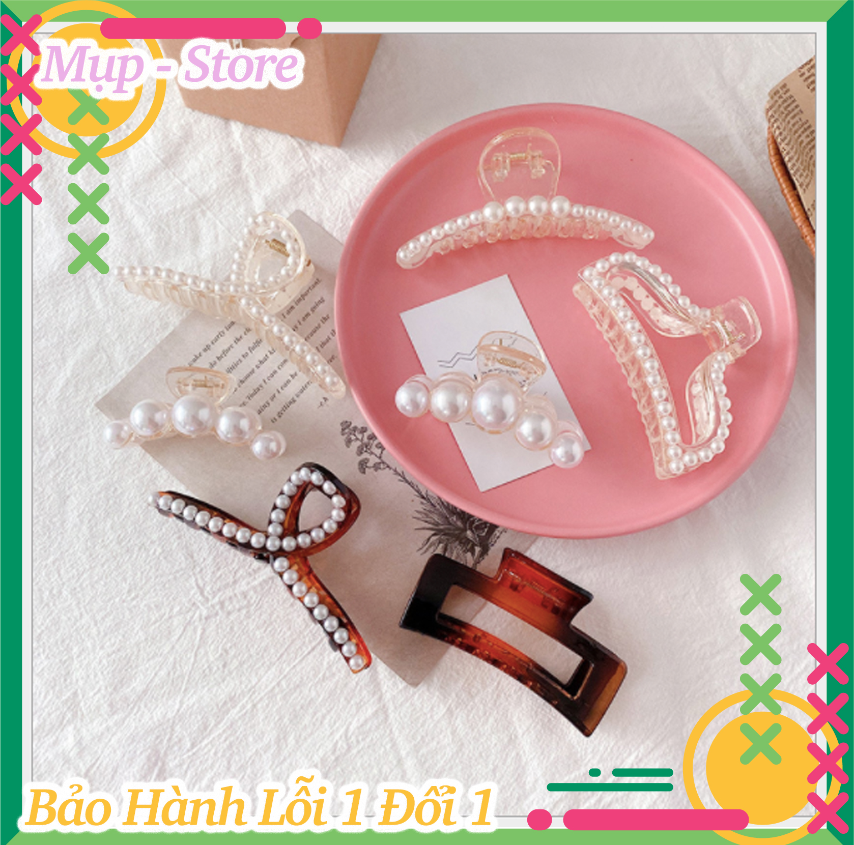 Sét kẹp tóc ngọc trai nhân tạo 7 món kẹp càng cua sét cặp 7 món phong cách Hàn Quốc cặp mái cặp tóc sau