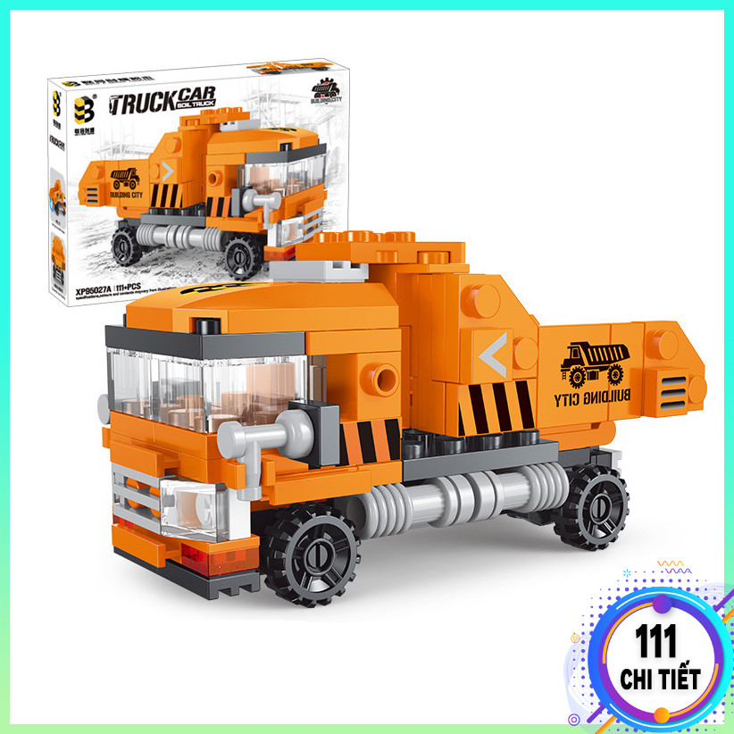 Bộ đồ chơi lắp ráp xe ben 111 chi tiết, xếp hình xe công trinh xây dựng đồ chơi cho bé trai