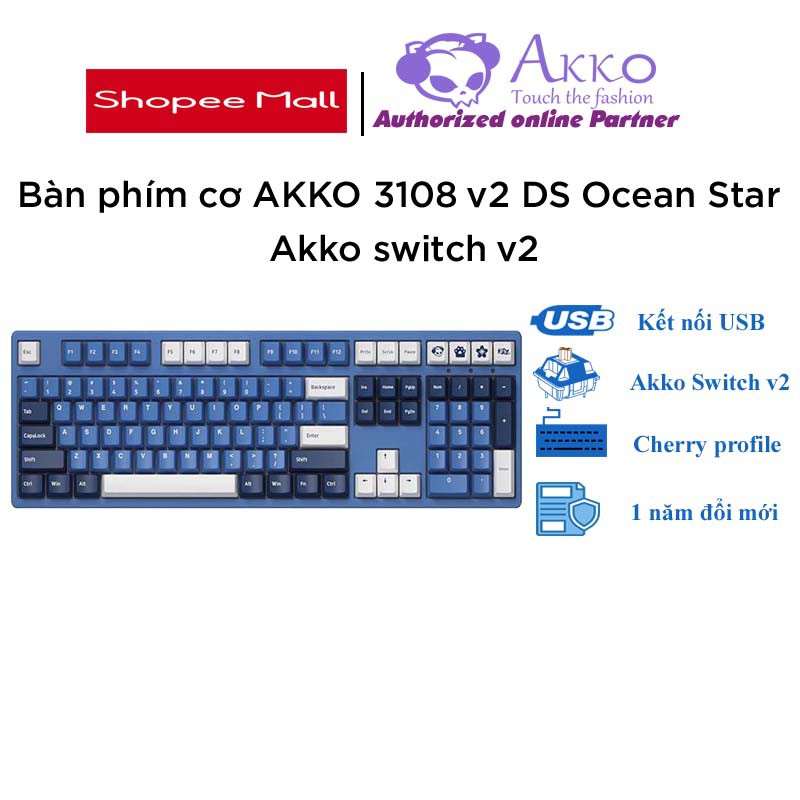 [Mã ELMALL10 giảm 10% đơn 500K] Bàn phím cơ AKKO 3108 v2 DS Ocean Star (AKKO sw v2)