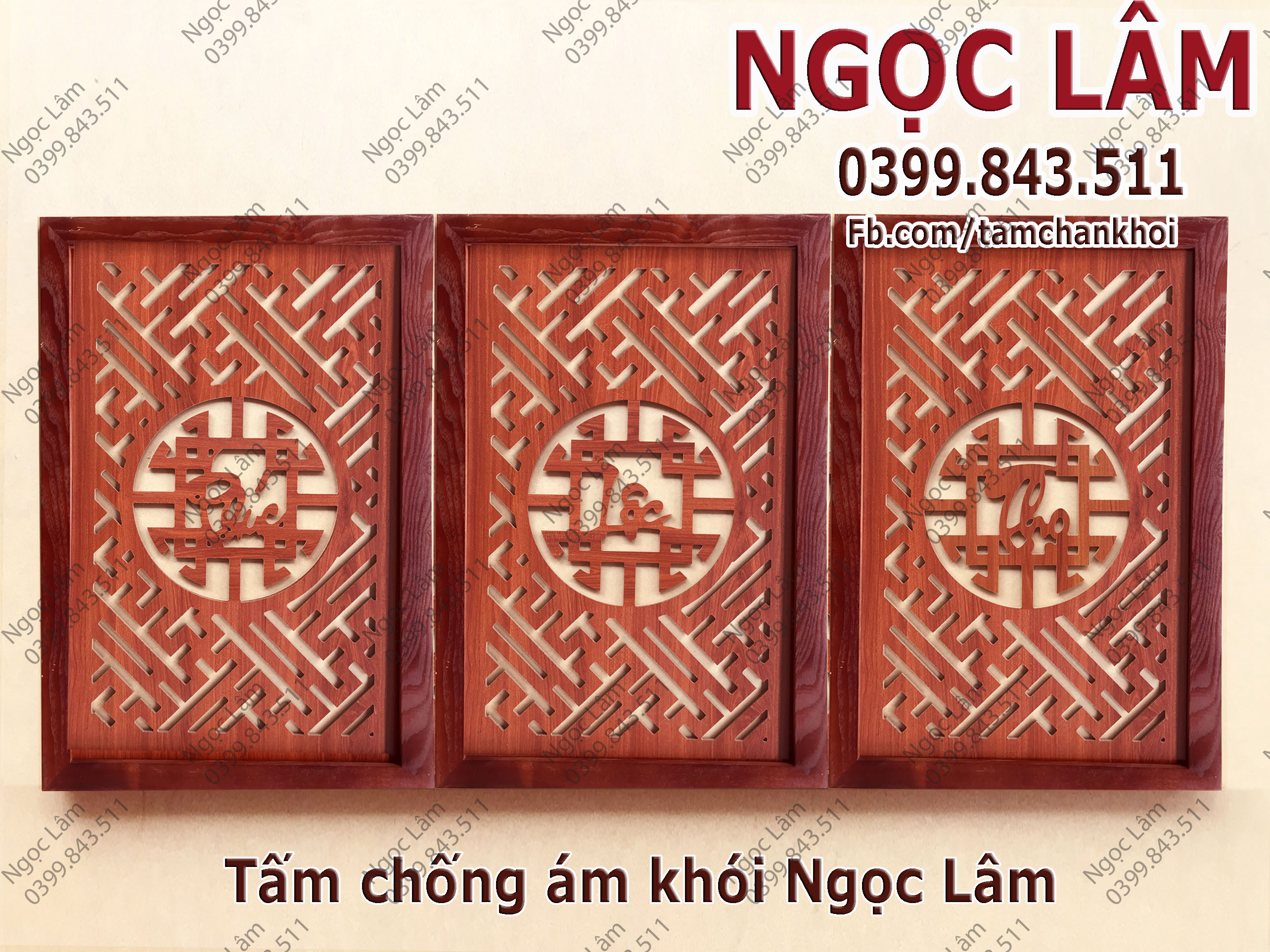 Bộ 3 Tấm chống ám khói Ngọc Lâm 61x123 hoa văn Phúc Lộc thọ chữ Việt