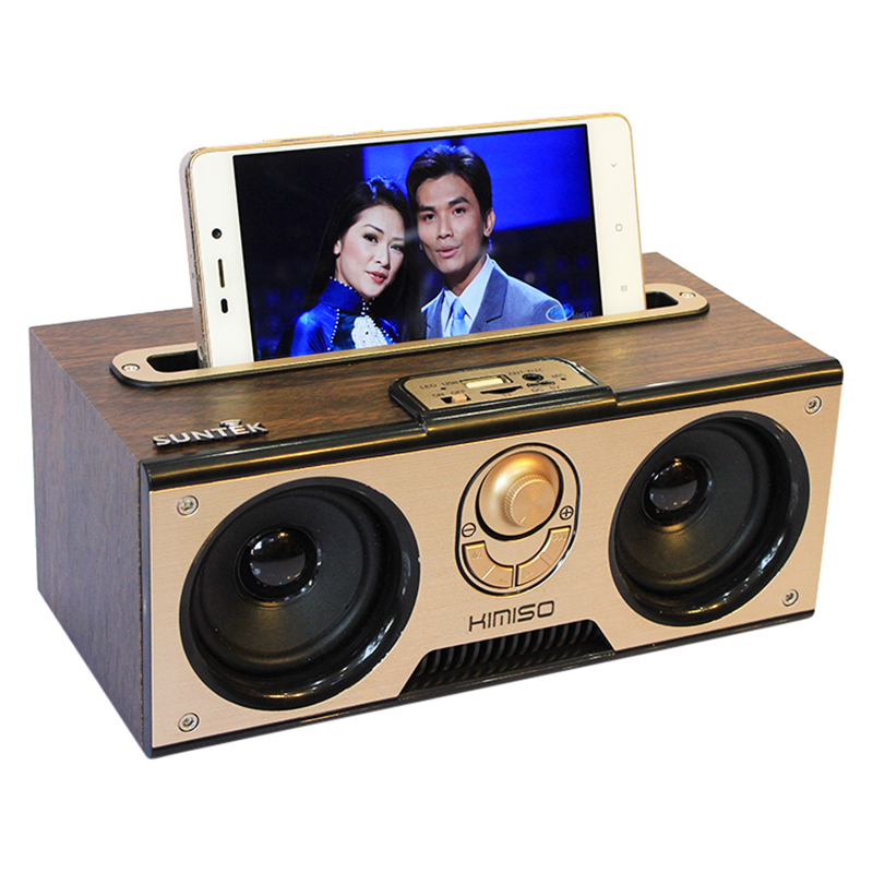[HCMC] 20W kimiso km-7 Bluetooth speaker supports FM/Aux/USB/TF/ultra-beautiful wood grain mic (wood color)-1986 accessories