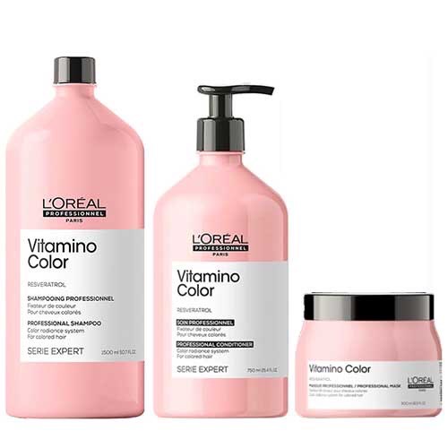 Combo dầu gội, dầu xả và hấp dầu Loreal Vitamino Color 1500ml/750ml/500ml dưỡng màu nhuộm lâu phai.