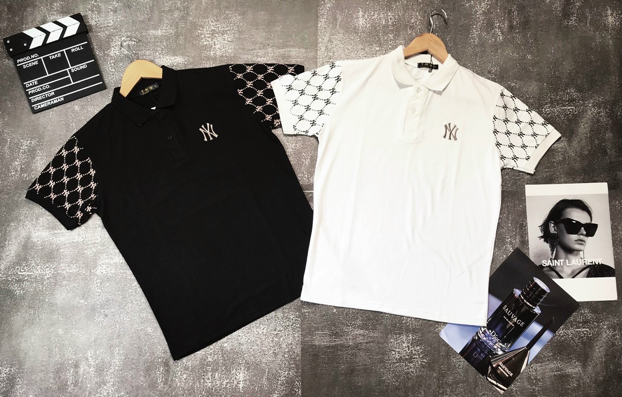 ÁO THUN CỔ TRỤ NAM NỮ VẢI COTTON CHUẨN FROM LOGO THÊU CHỮ "NY" HỌA TIẾT Ô VUÔNG CÁNH TAY CỰC NGẦU  - H.E.O FASHION