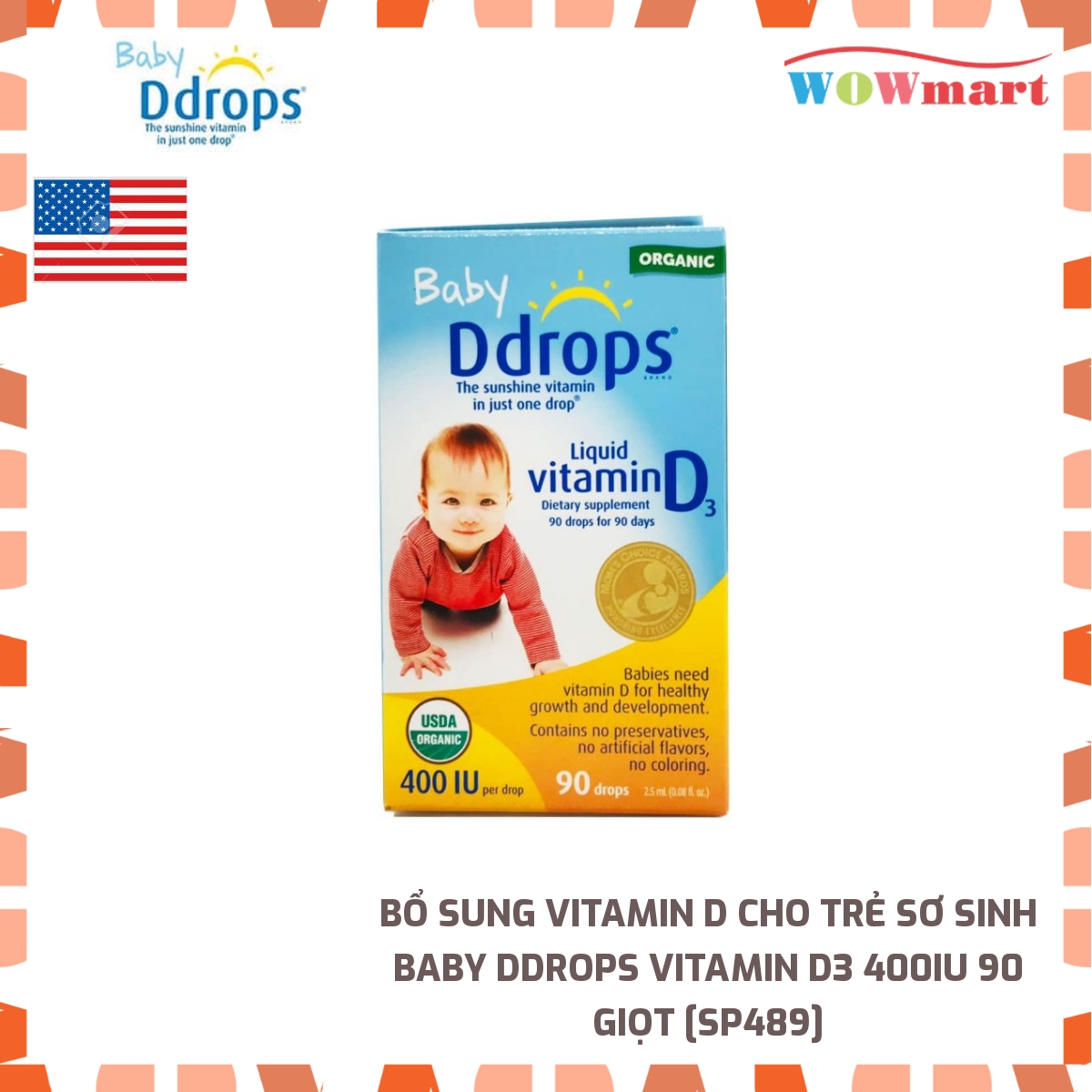 Bổ sung vitamin d cho trẻ sơ sinh baby ddrops vitamin d3 400iu 90 giọt -