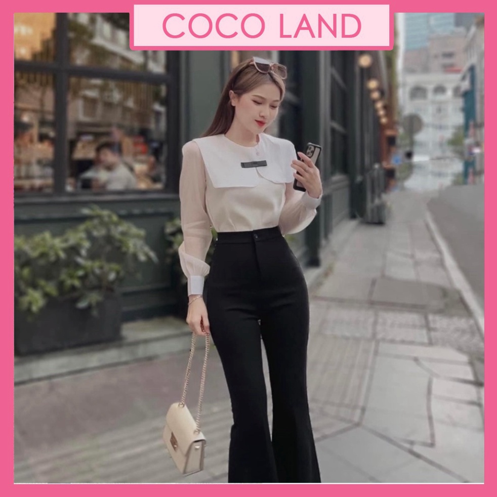 Áo sơ mi nữ tiểu thư 2 lớp phối nơ đen siêu xinh - áo sơ mi kiểu - áo đi học - đi làm coco land - hot deal - chất đẹp