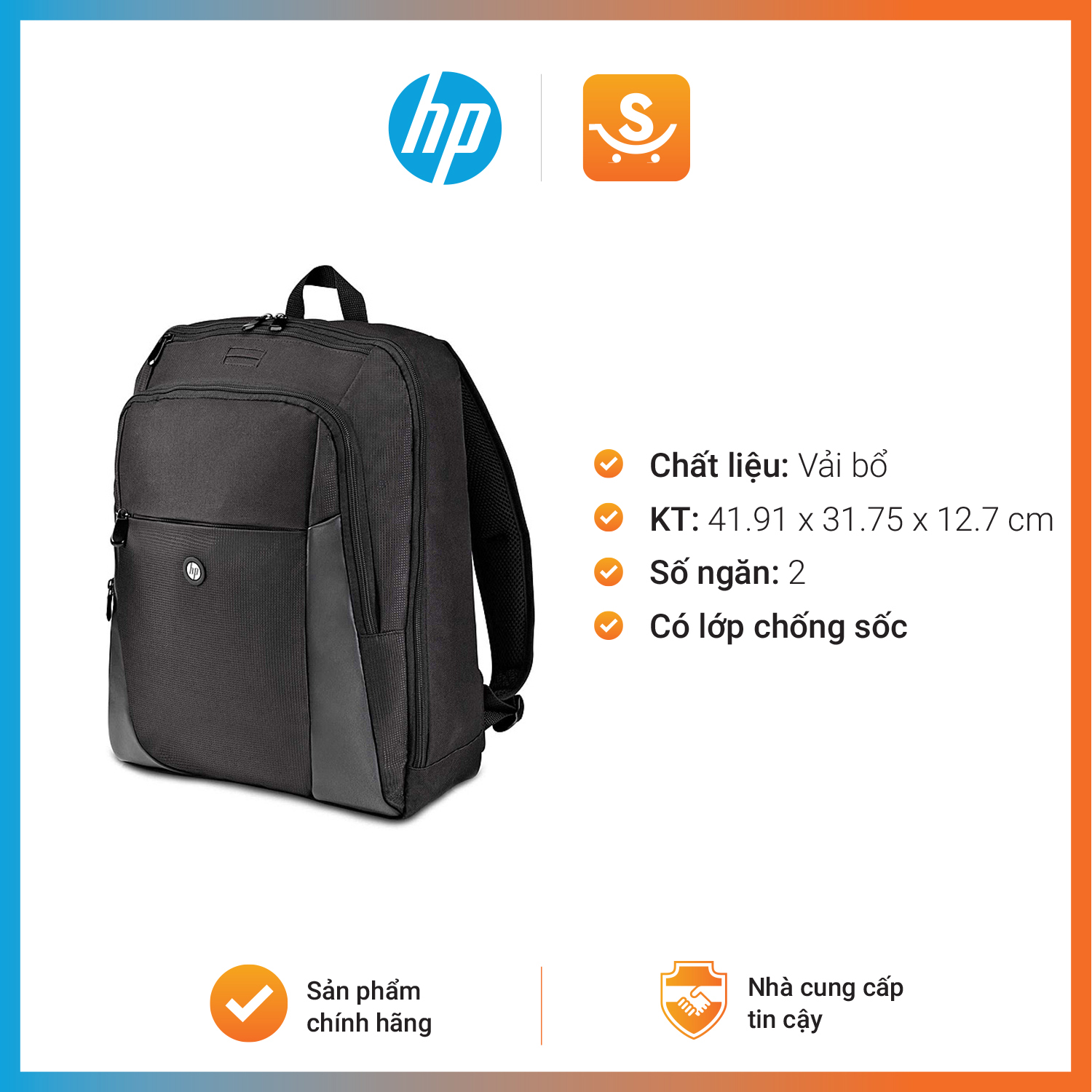 Ba lo hp essential màu đen- balo laptop nam, balo laptop nữ, balo chống thấm, balo chống sốc, balo du lịch, balo đa năng, balo đi học