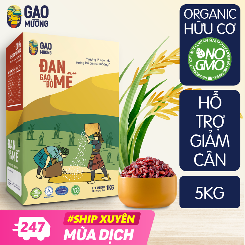 5Kg Gạo Lứt Đỏ Hữu Cơ Đan Mễ Trồng Tại Vùng Tây Bắc 11 lbs - Gạo Lứt Organic Phù Hợp Ăn Kiêng, Thực Dưỡng - Gạo Cơm mềm dẻo ít - GAO Mường - Ngôi Sao Tây Bắc