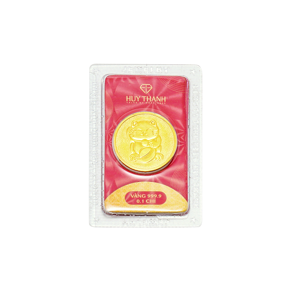 Đồng vàng mèo đại cát 24k cầu may mắn, tài lộc - huy thanh jewelry