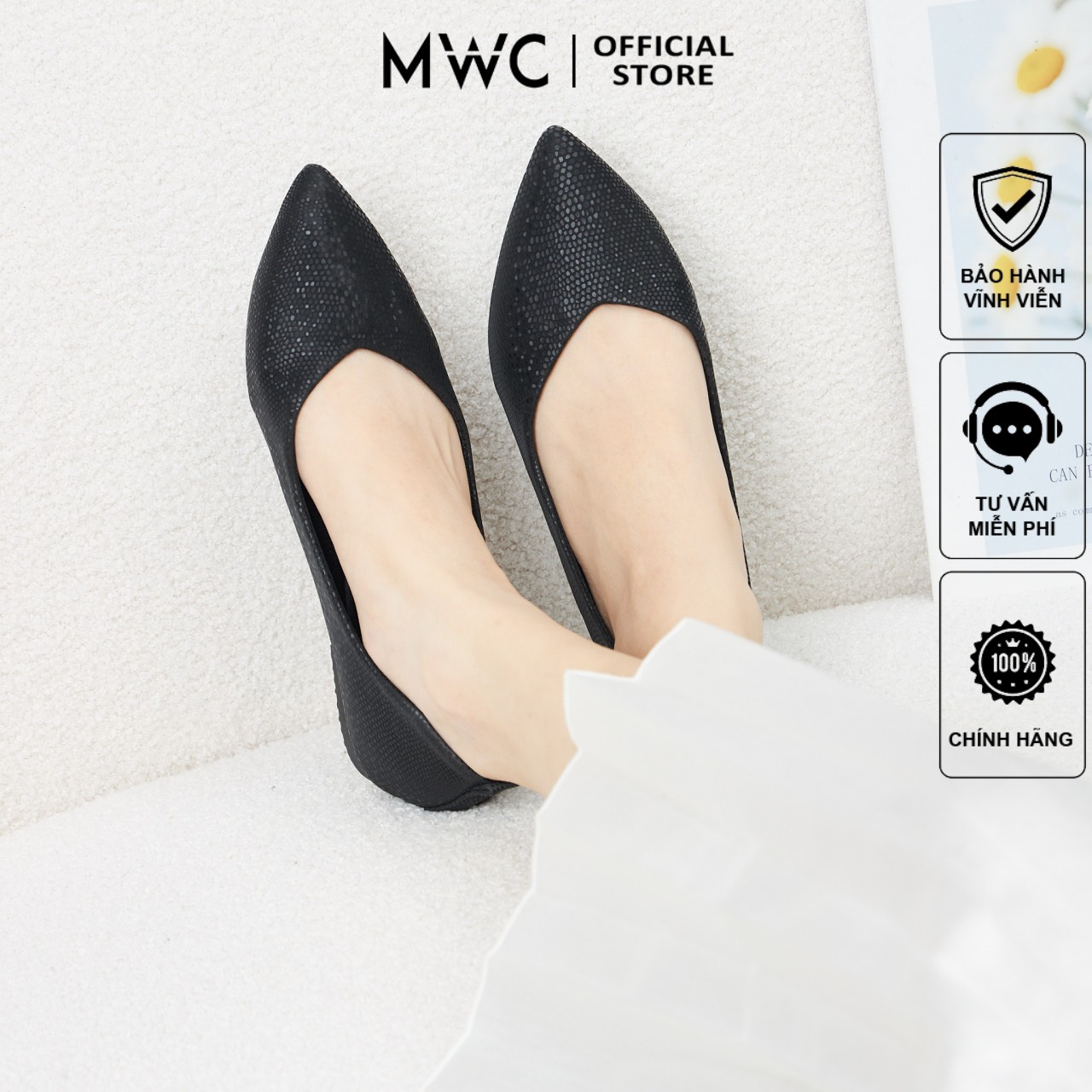 Giày Búp Bê Mũi Nhọn MWC Kiểu Dáng Basic Thanh Lịch Màu Đen Kem NUBB- 2244