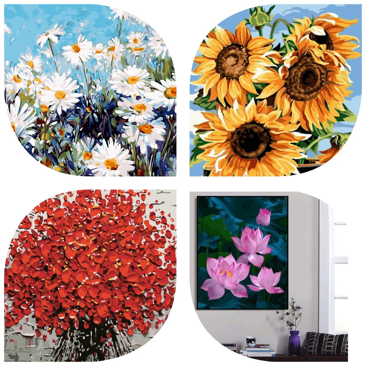 Tranh tô màu theo số CÓ KHUNG 40x50 cm hình bông hoa, hàng có sẵn