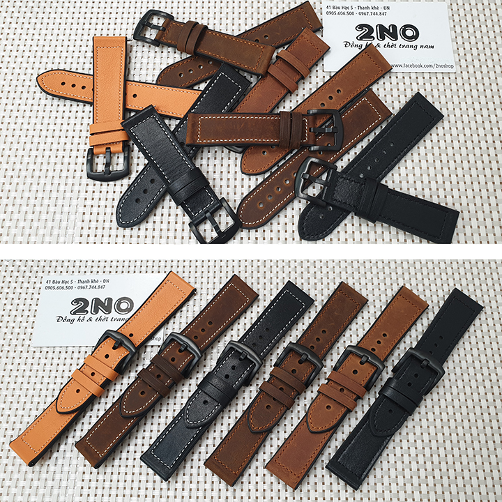 Dây da đồng hồ thông minh size 22mm lớp lót silicon không thấm hút mồ hôi khóa mạ màu cao cấp - D2001