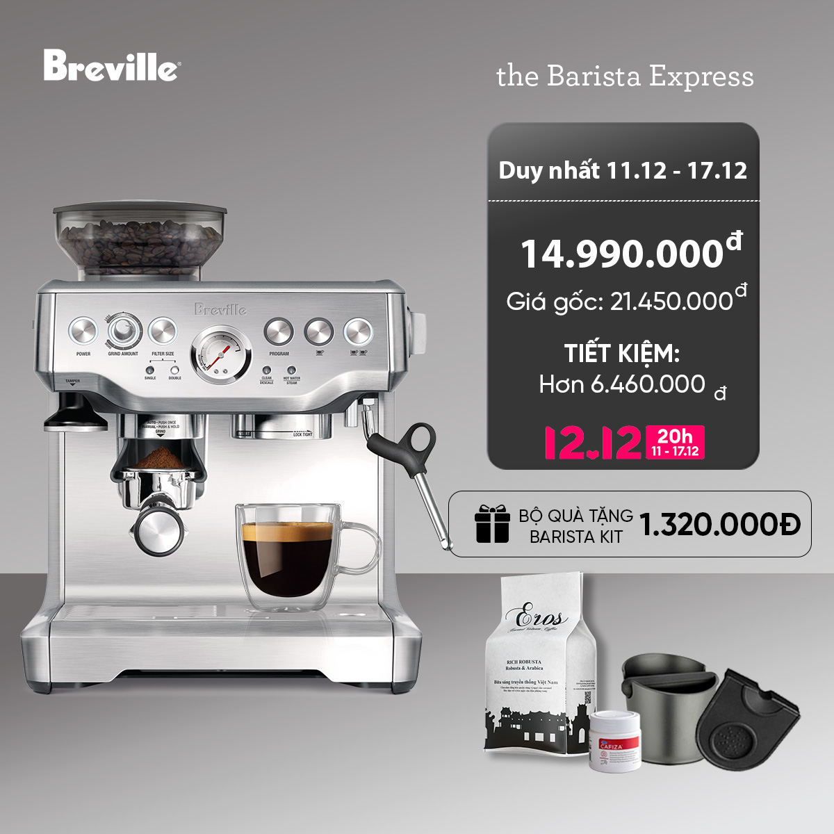 [Trả góp 0đ] Máy pha cafe Breville 870 the Barista Express BES870BSS