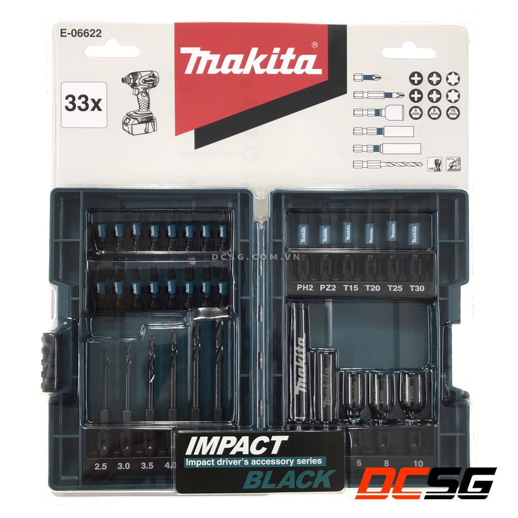 Bộ mũi khoan và vít 33 chi tiết IMPACT BLACK Makita E-06622 DCSG
