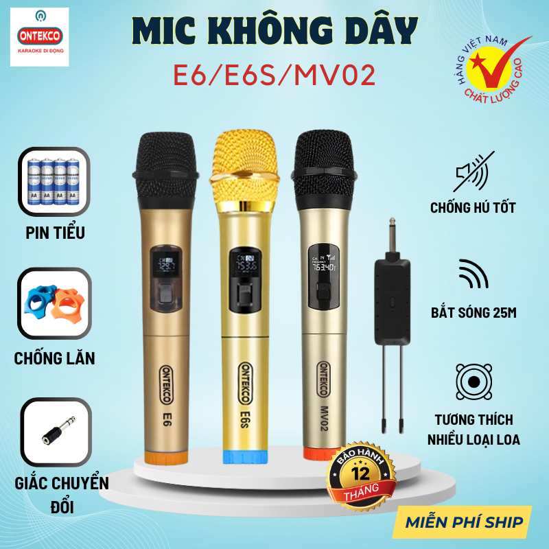 Bộ 02 Micro Đôi Karaoke - Micro karaoke Không Dây ONTEKCO E6/ E6S/MV 02 - Hàng chính hãng