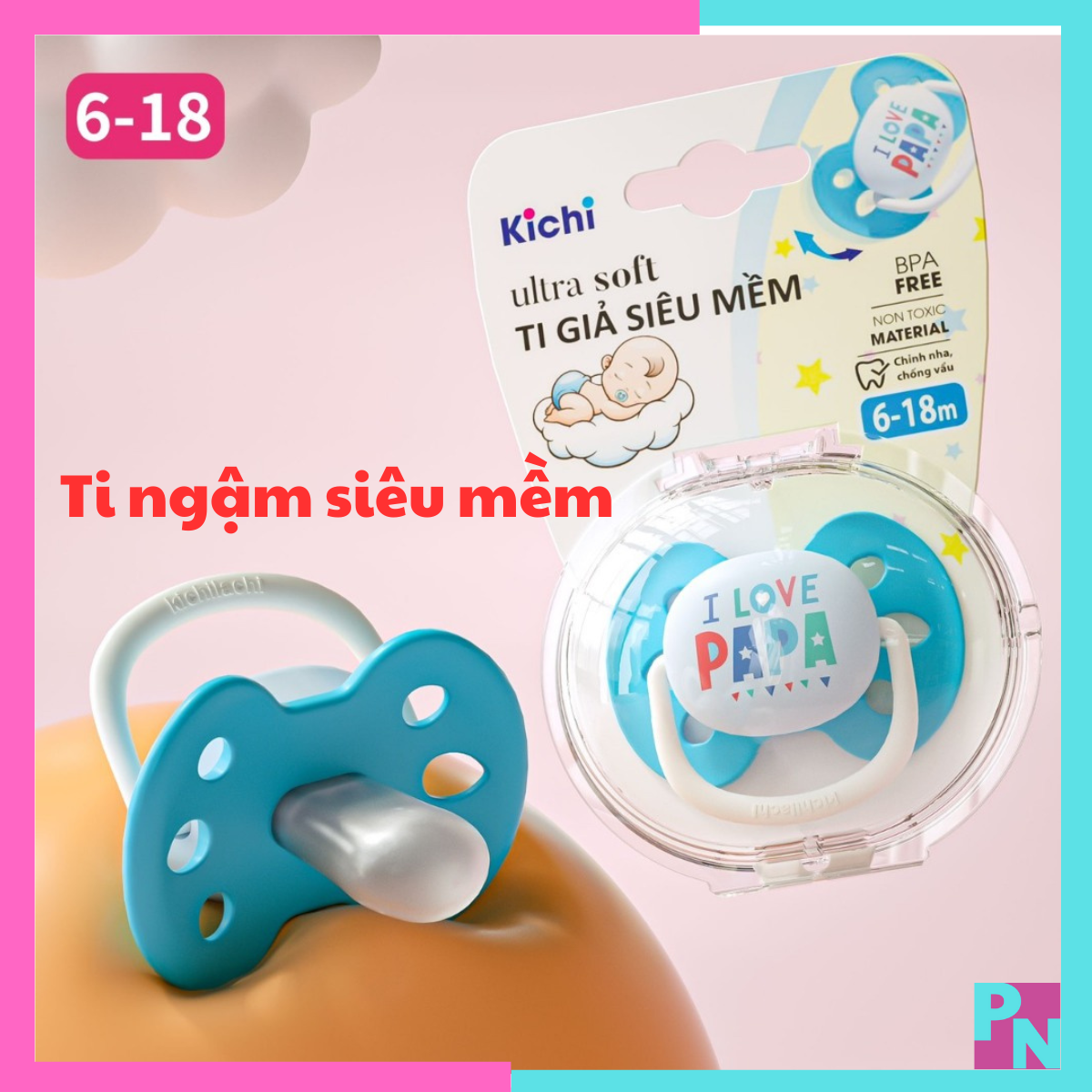 Ti ngậm Kichilachi cho bé, ty ngậm Ultra Soft siêu mềm, chất liệu 100% silicone, ti giả chống vâu (không BPA)