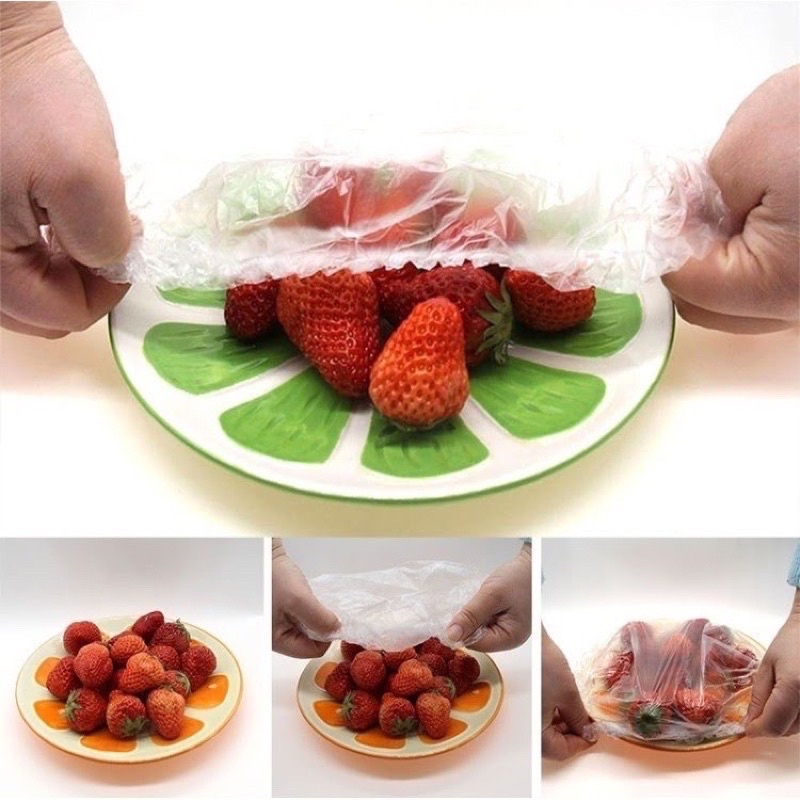 Set 100 màng bọc thực phẩm túi gấu co giãn tái sử dụng, màu sắc trắng trong suốt đơn gian, giúp bạn quan át tốt tình trang thực phẩm ở bên trong