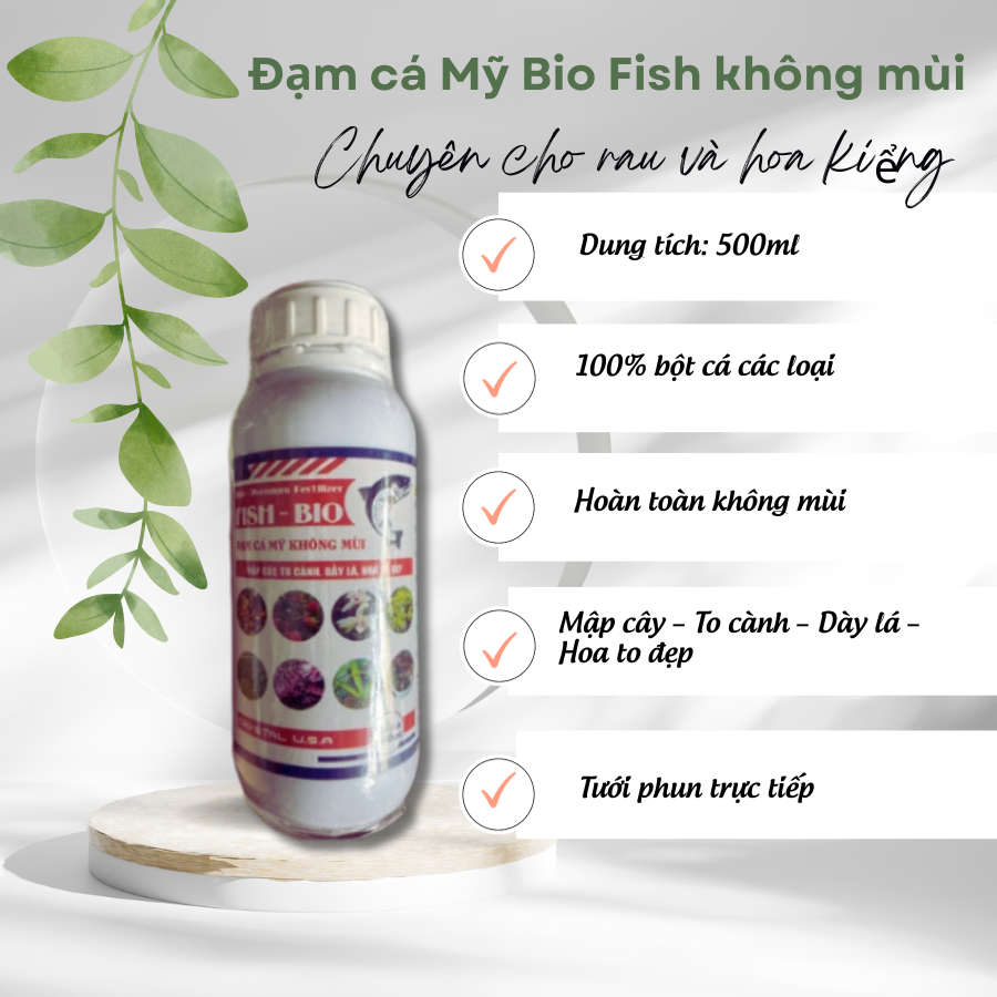 Đạm cá Mỹ Bio Fish không mùi – Chuyên cho rau và hoa kiểng chai 500ml