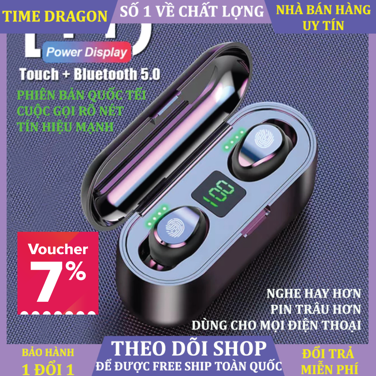 Tai Nghe Bluetooth Không Dây Yoking F9 Phiên Bản Pro Quốc Tế Kiêm Pin Sạc Dự Phòng Điện Thoại 2000 mAh - Tai Nghe Bluetooth Mini - Tai Nghe Bluetooth Không Dây Hay Hơn i7s, i9s, i11, i12