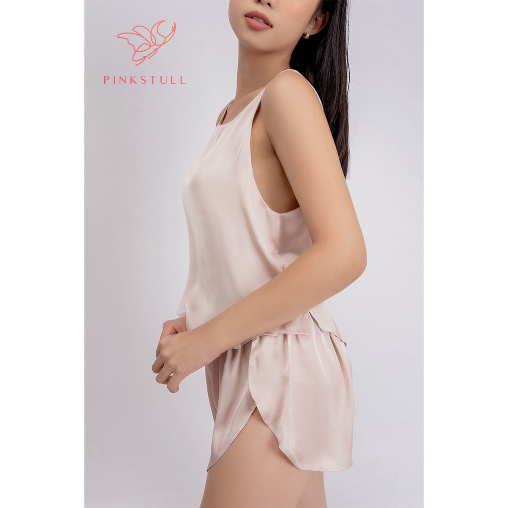 Bộ áo ba lỗ quần ngắn vạt chéo hồng phấn Pinkstull