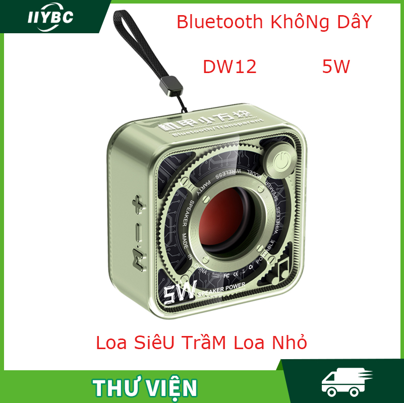 Loa bluetooth mini bass mạnh pin khủng/loa bluetooth mini bass mạnh dw12 vỏ trong suốt nghe nhạc không dây cầm tay nhỏ gọn dây hỗ trợ thẻ nhớ 5w kết nối bluetooth