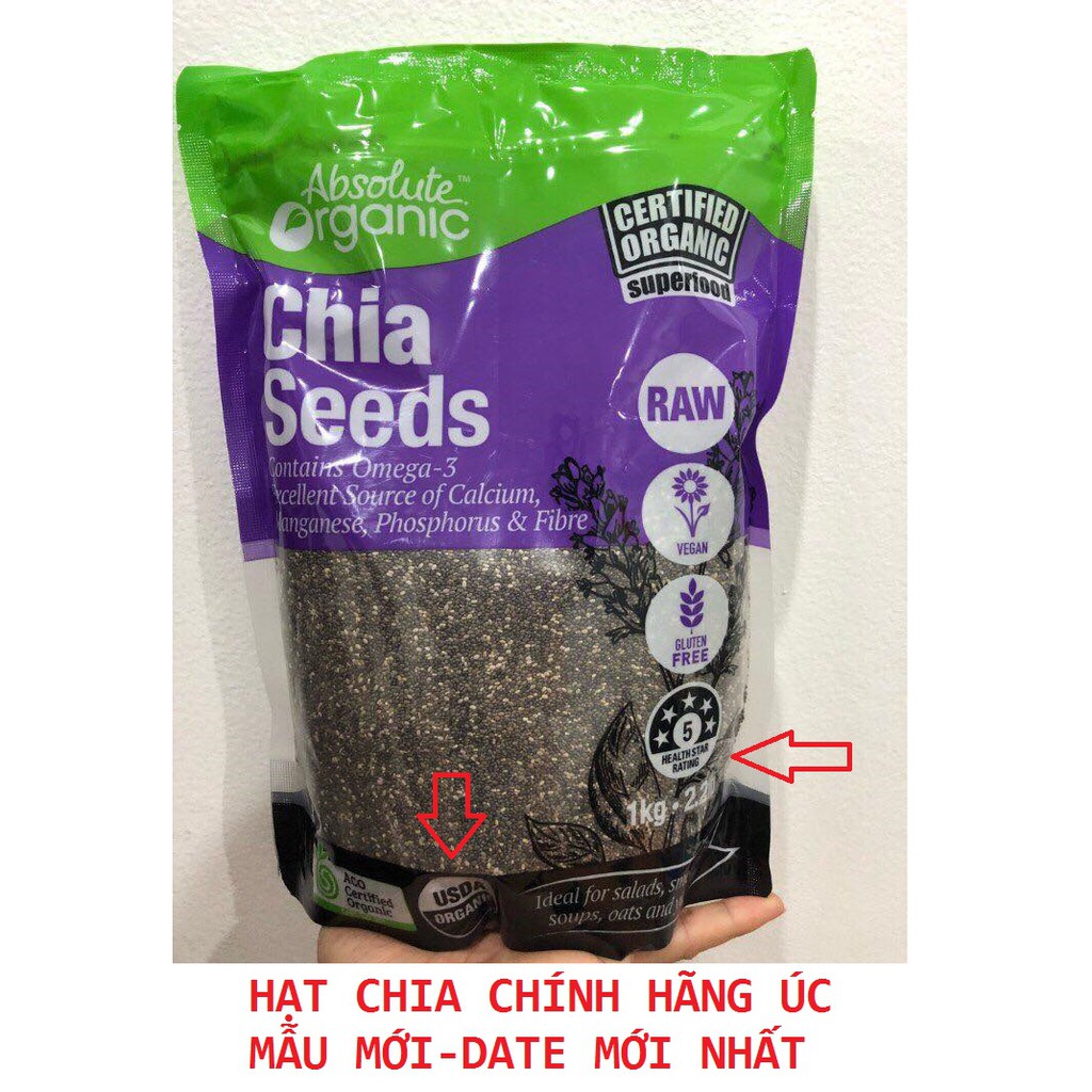 (1 TÚI 1 KG)Hạt Chia Úc Organic Túi hàng chuẩn -Date 2023