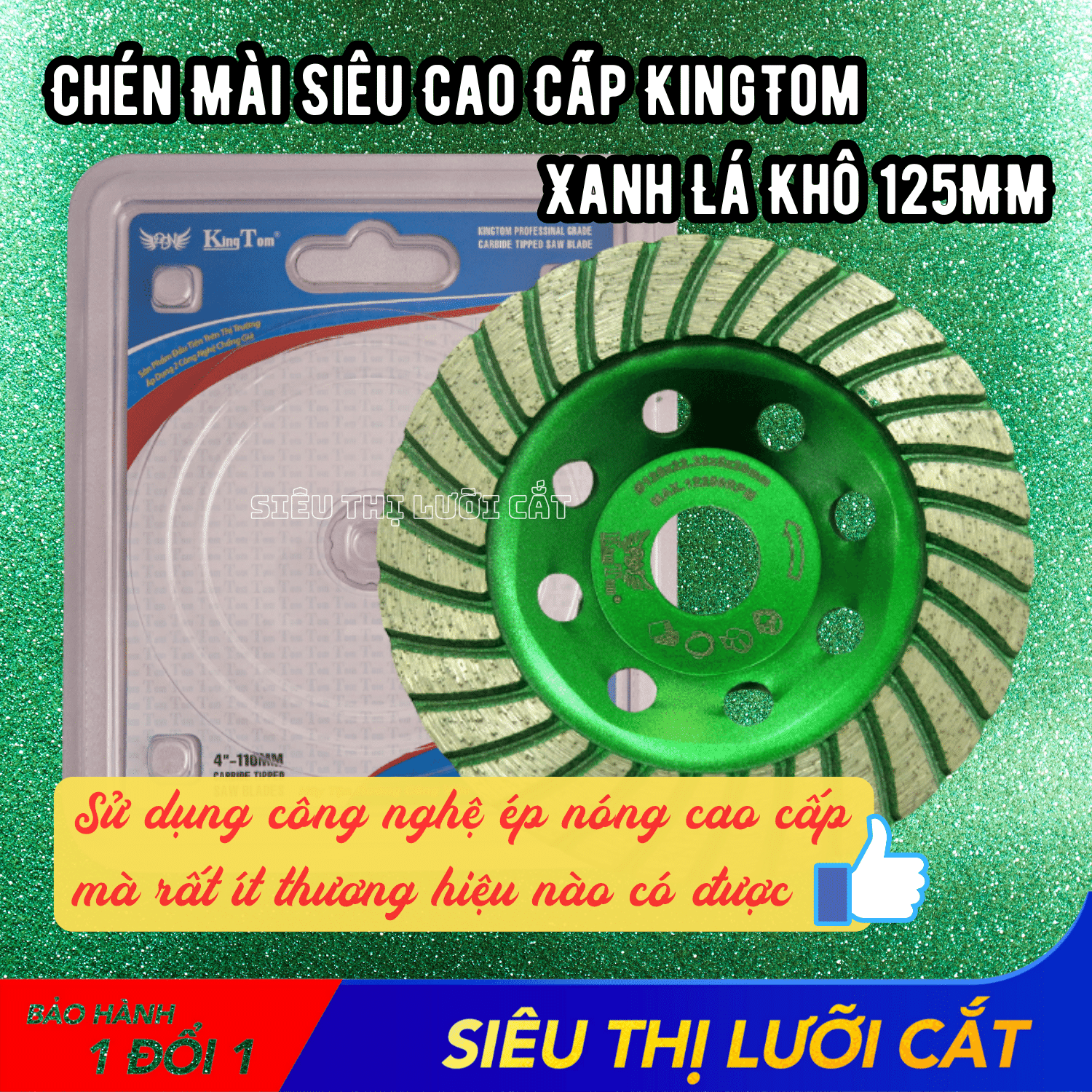 Chén mài 125mm kingtom xanh khô - mài đá hoa cương, granite