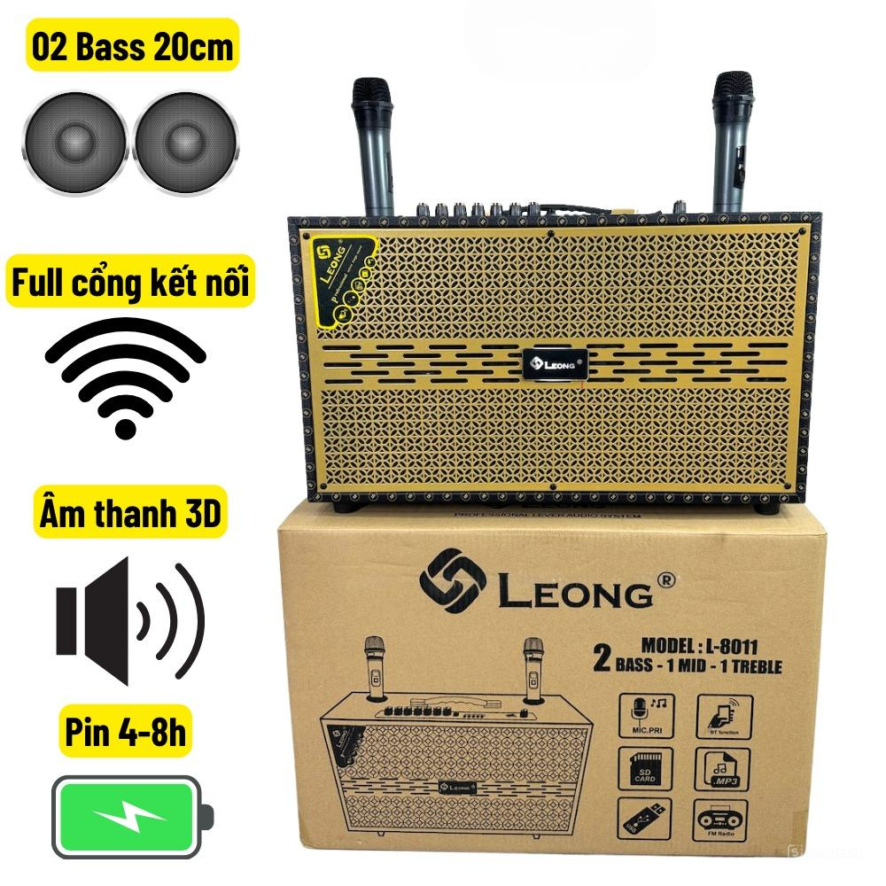 CHÍNH HÃNG| Loa Di Động Karaoke Bluetooth Leong L8011 - 2 Bass 20cm, 1 Trung, 1 Treble, Tặng Kèm 2 Micro, Pin Khỏe Âm Thanh Sống Động, Thiết Kế Tiện Lợi,Dễ Dàng Mang Theo.