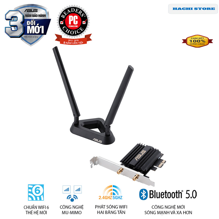 Card mạng wifi 6 chuẩn pci-e 2 băng tần tốc độ 3000 mbps asus -pce-ax58bt - hàng phân phối chính hãng