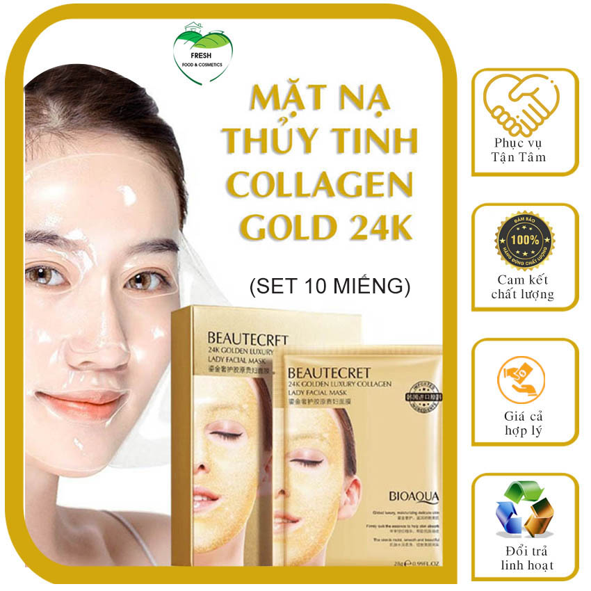 Mặt nạ thạch collagen 24k BIOAQUA set 10 miếng dưỡng ẩm- sản sinh collagen giup da duy trì đàn hồi căng bóng mịn màng- mờ nếp nhăn - fresh-food-cosmetics