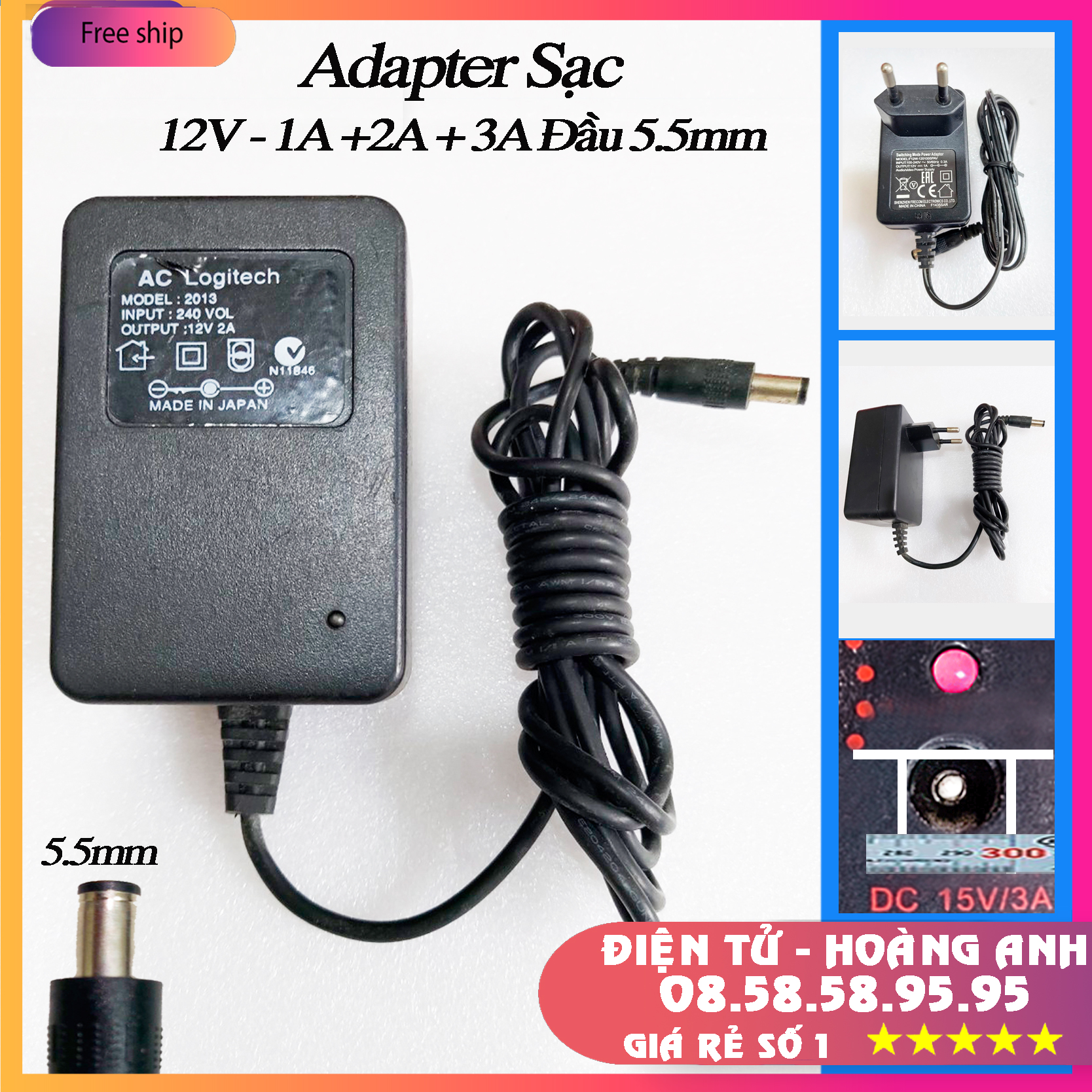 Adapter sạc 12v - 1a - 2a - 3a - đầu 5.5mm