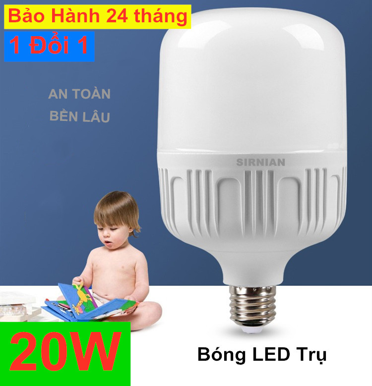 Bóng đèn Led trụ LED bulb 20W Trấng siêu sáng tiết kiệm điện đuôi E27, Bảo hành: 2 tháng