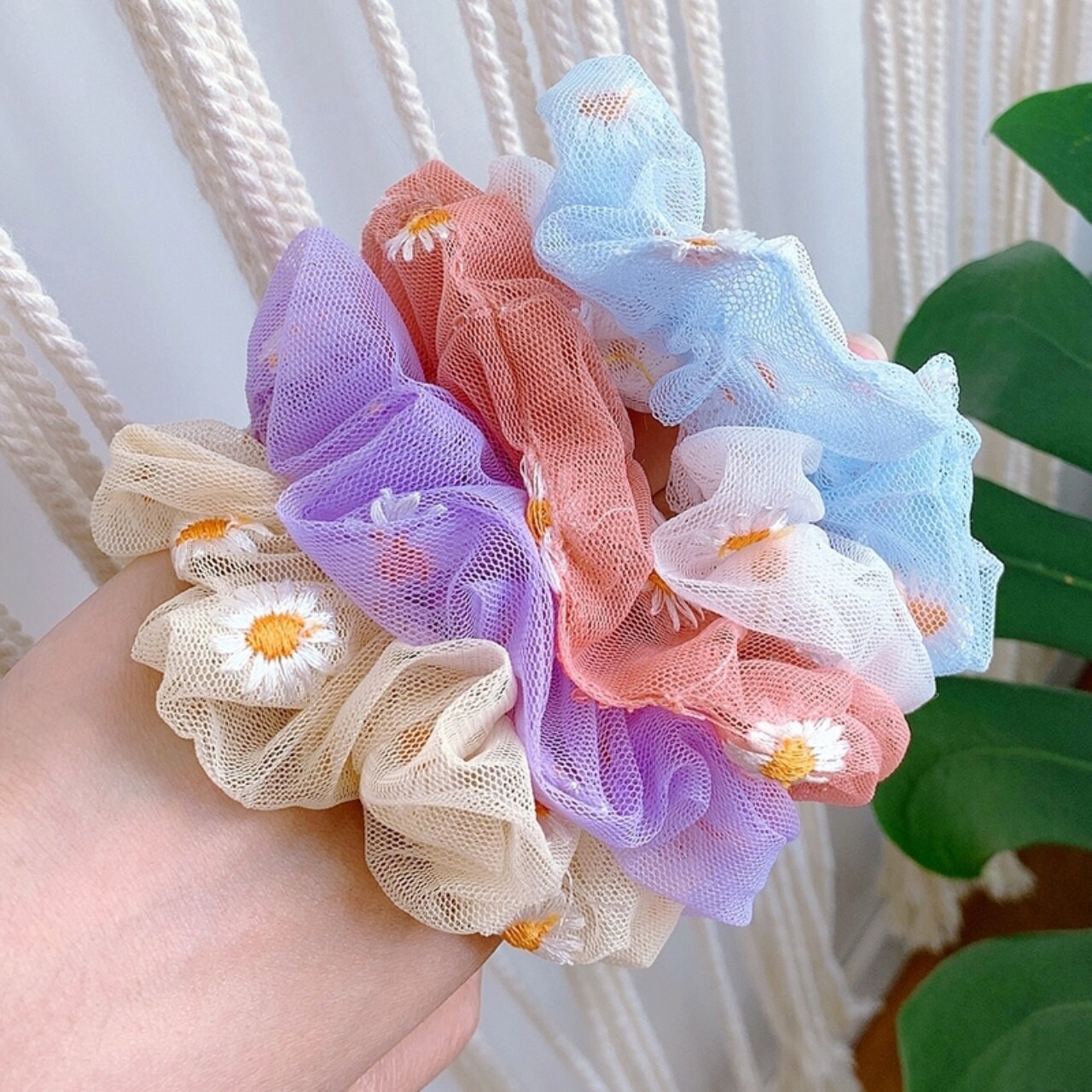 Sét 2 Dây cột tóc cúc hoạ mi vải lưới - phukienteen