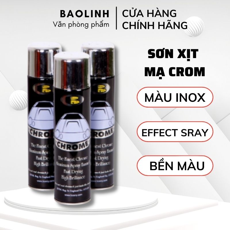 Sơn Phun Mạ Crom Bosny - Sơn Xịt Màu Màu Crom Ánh Bạc, Vàng Gold Bám Màu Cao Hàng Chính Hãng - vanphongpham.baolinh