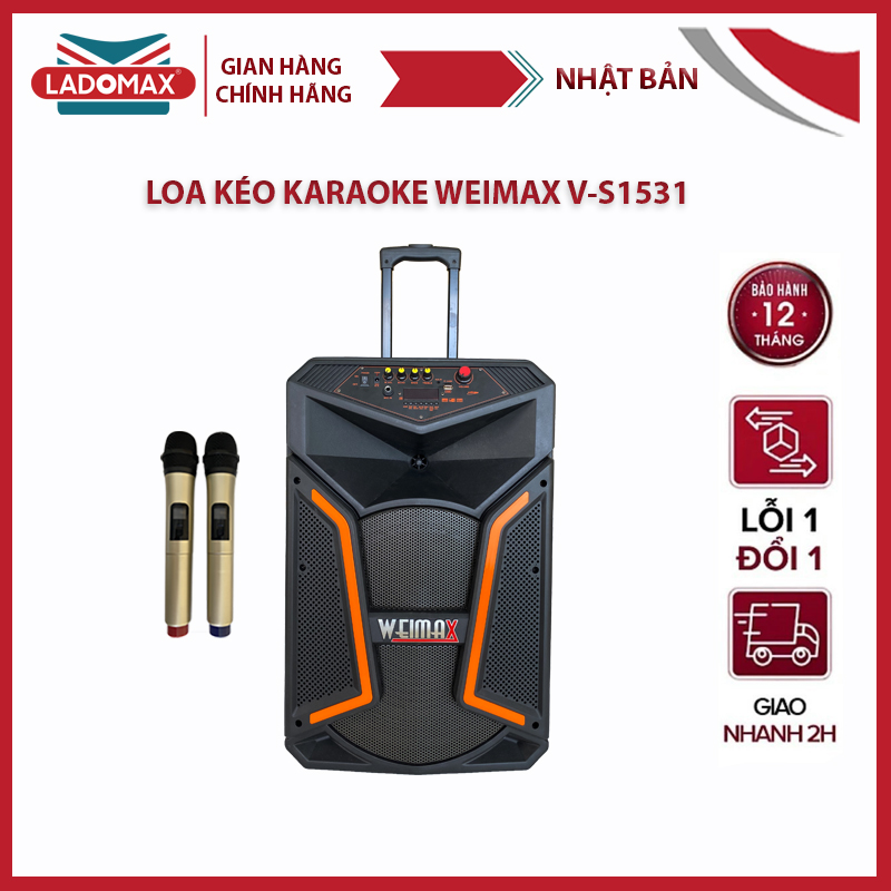 Loa kéo di động 4 tấc WEIMAX V-S1531 |500W| bluetooth 5.0 bass treble thiết kế hiện đại tặng 2 mic âm thanh sống động bass mạnh có remote