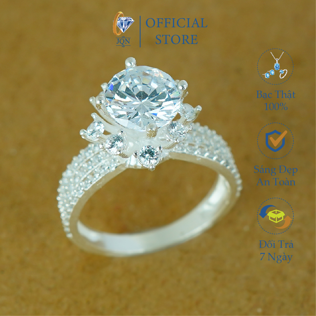 Nhẫn bạc thật nhẫn nữ đính đá cao trẻ trung-JQN gian hàng chính hãng cam kết Bạc chuẩn Chất lượng không lo đen xỉn