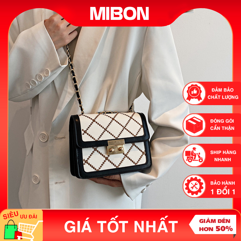 Túi xách nữ đeo chéo, túi nữ đẹp đeo vai da vân caro thời trang nhà Mibon