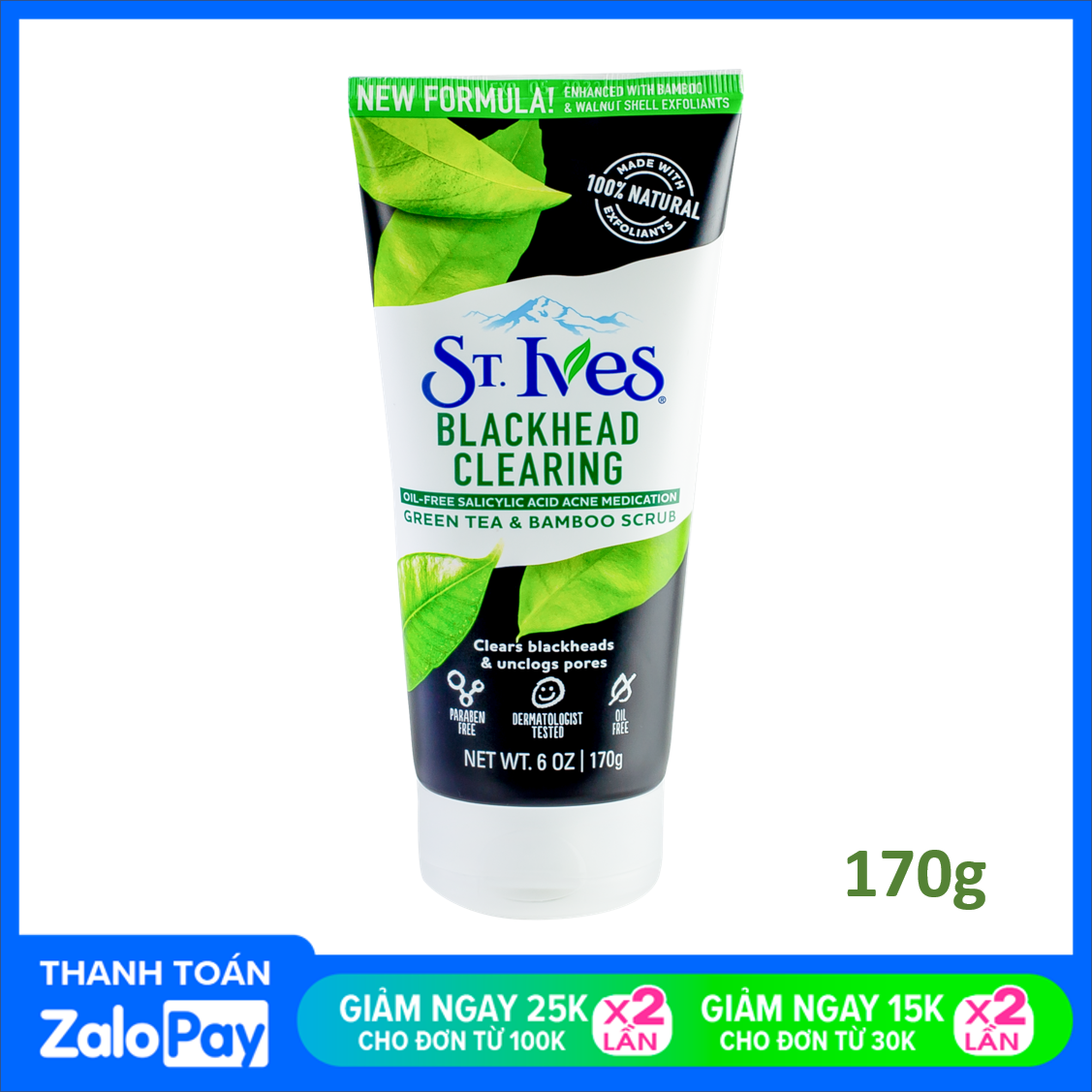 [HCM]Sữa rửa mặt St Ives Blackhead Clearing Green Tea Face Scrub 150ml tẩy tế bào chết, sạch mụn đầu đen