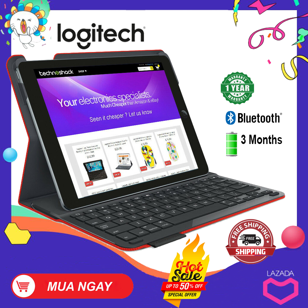 Bao da kèm bàn phím logitech type+ kết nối bluetooth dành cho ipad air 1 ipad 2017 gen 5 và ipad 2018 gen 6 - pin sử dụng lên đến 3 tháng mỗi lần sạc
