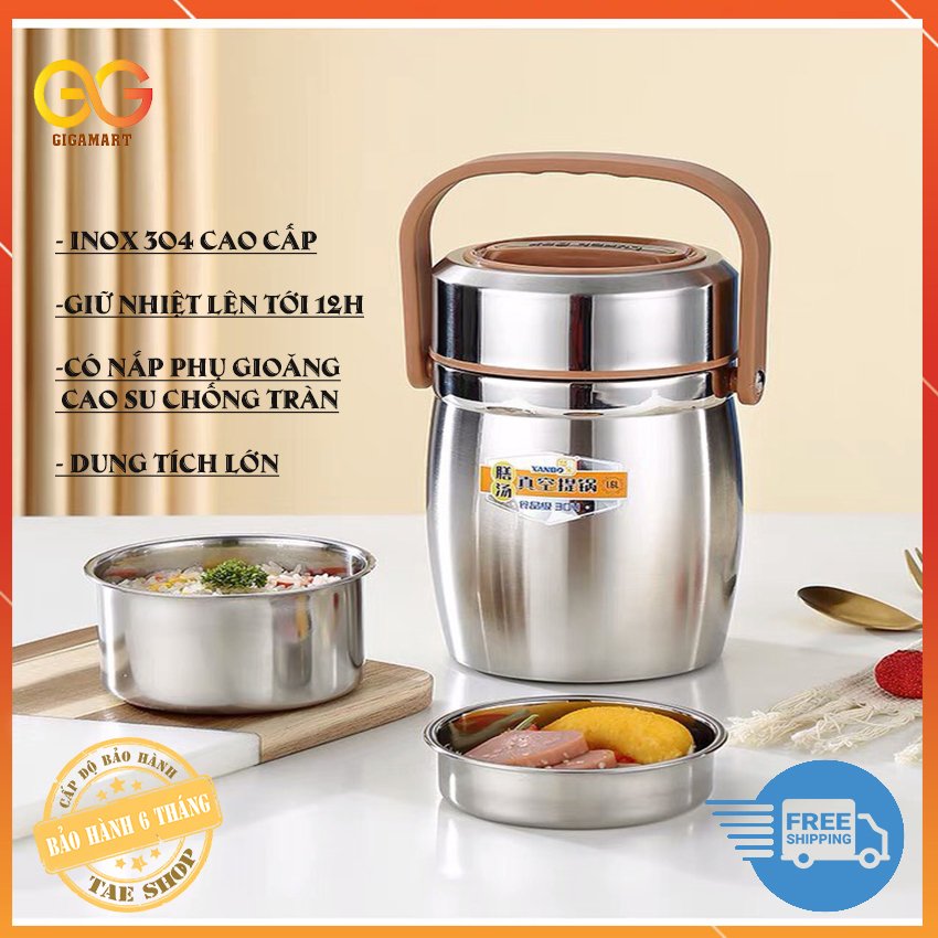 [HÀNG CAO CẤP] CÀ MEN INOX 304,CẶP LỒNG CAO CẤP 3 NGĂN INOX 304 HÚT CHÂN KHÔNG GIỮ NHIỆT, CÓ NẮP PHỤ CHỐNG TRÀN- Gigamart