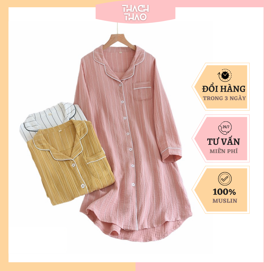 Đầm Pijama Xô Muslin Mặc Nhà Nữ - thachthao.homewear
