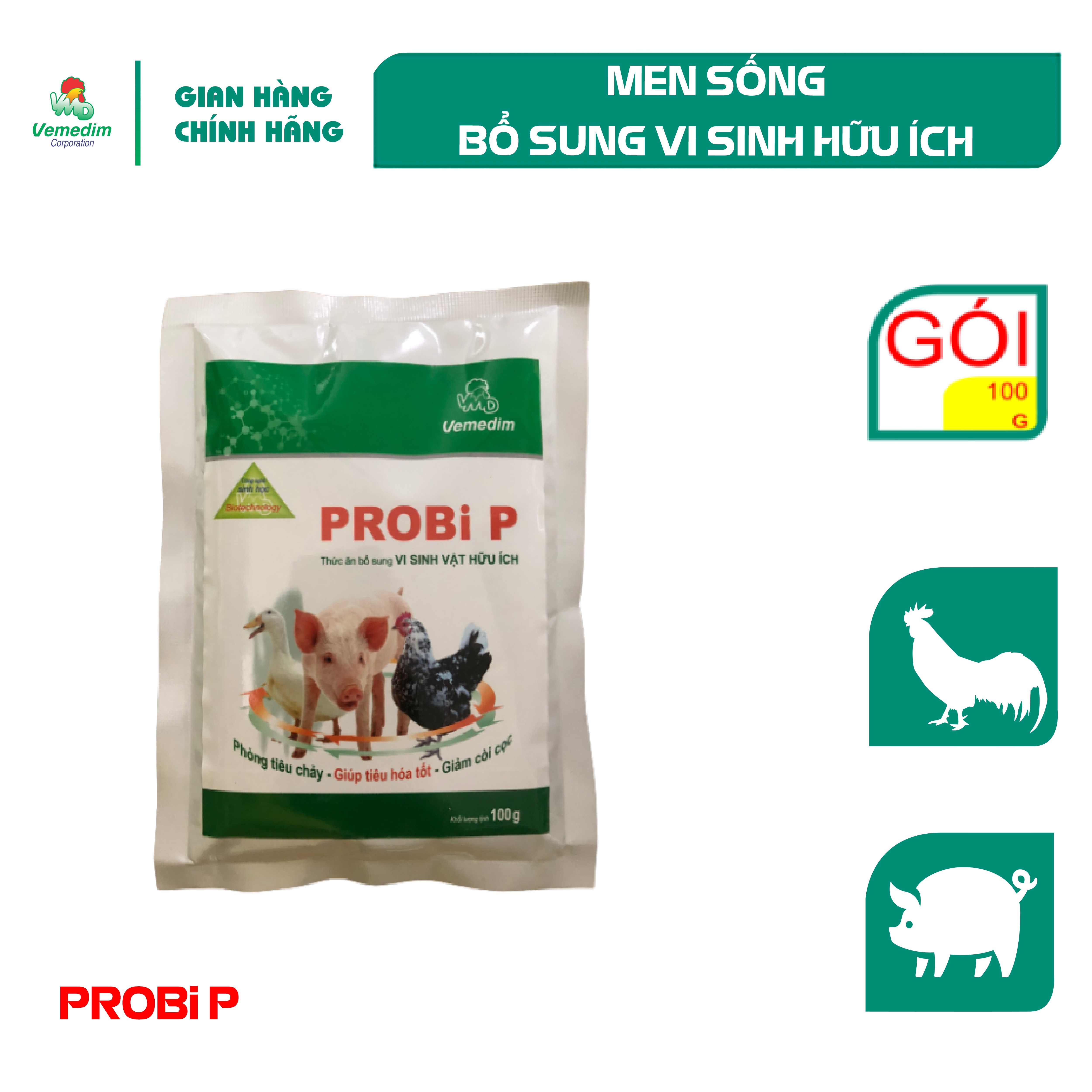 "Hoàn tiền đến 10%" Vemedim PROBi P hỗ trợ tiêu hóa tốt cho gia súc, gia cầm, gói 100g