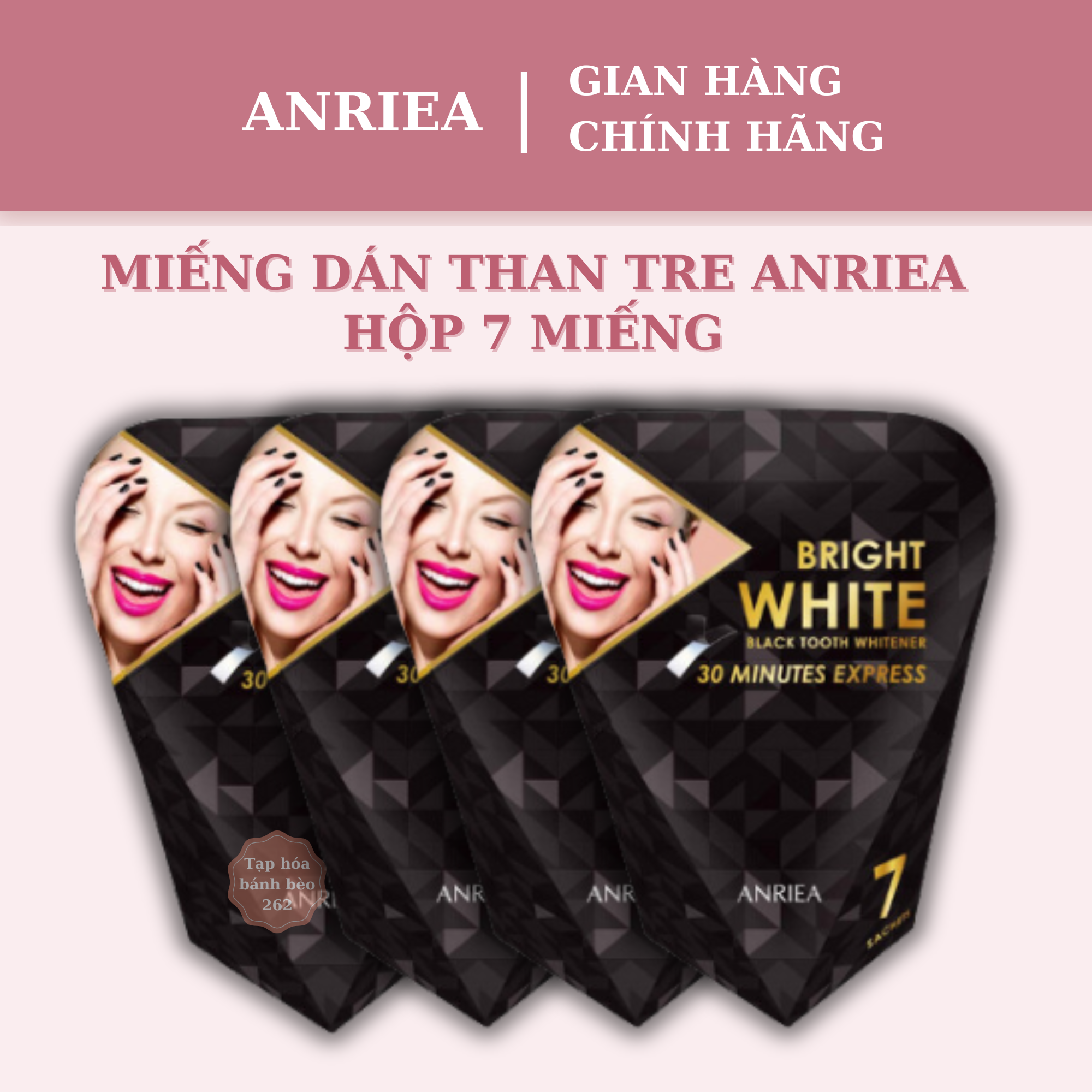Combo 4 Hộp miếng dán trắng răng Anriea than tre trắng sáng không ê buốt