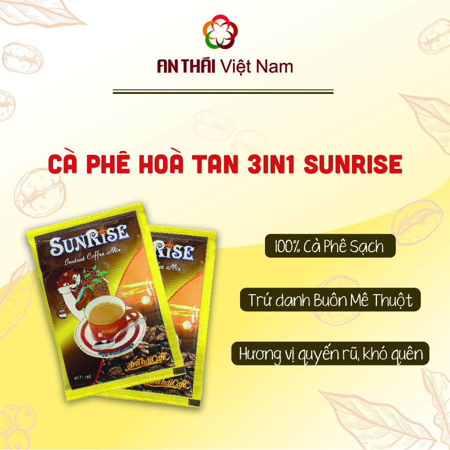 Combo 02 gói Cà phê sữa 3in1 SUNRISE, gói pha uống liền, vị ngọt béo thơm ngon không pha trộn hương liệu Gói 18gr - AnTháiCafé- Hàng tặng