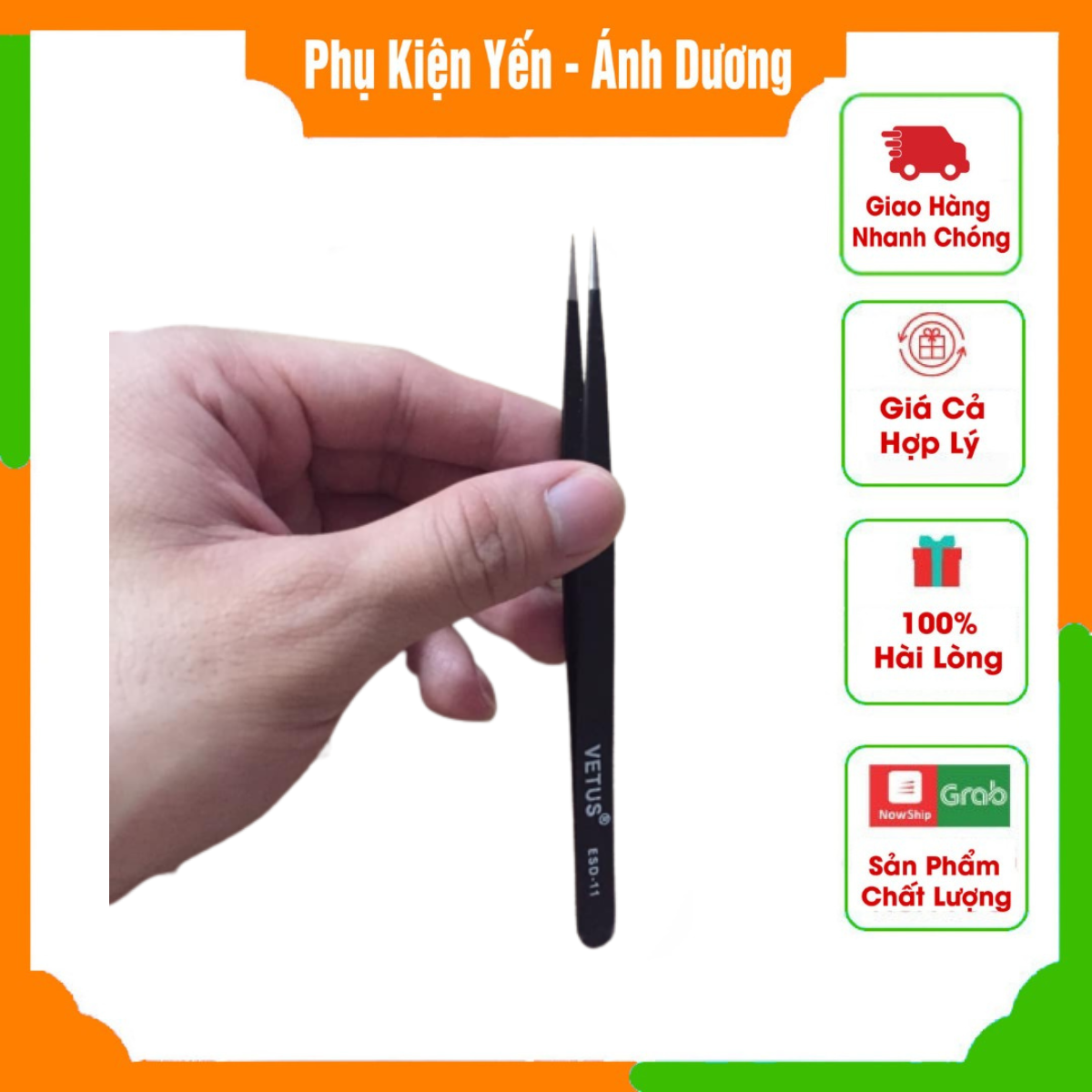 Nhíp gắp lông tổ yến chuyên dụng/Nhíp gắp linh kiện/ Nhíp nối mi 1 thẳng 1 cong giá rẻ nhíp thẳng, mũi nhọn dễ gắp lông Vetus ESD-11 - Phụ Kiện Yến Ánh Dương