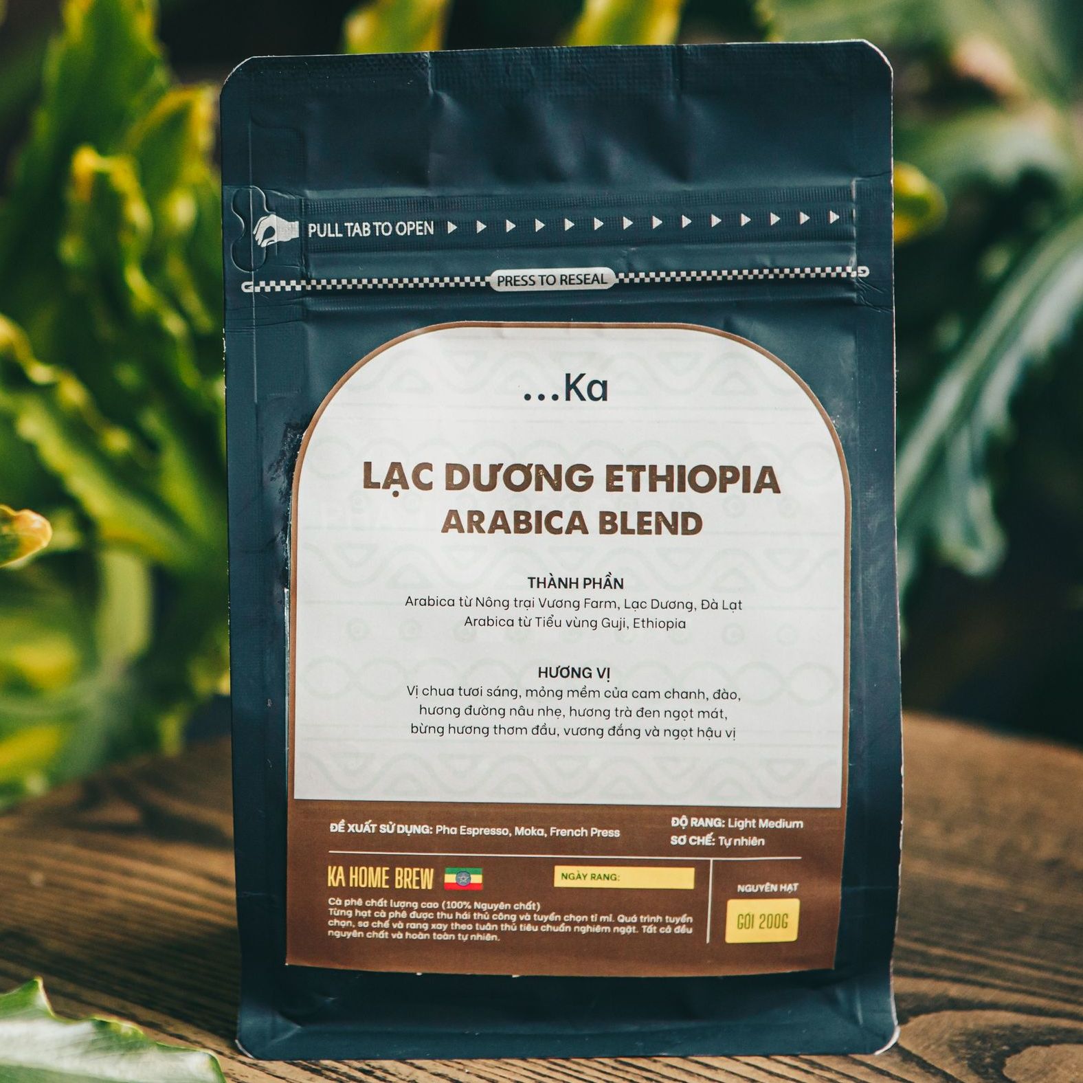 Cà phê rang xay nguyên chất lạc dương ethiopia, cà phê liên doanh speciality arabica blend pha espresso gói 200g